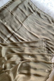 Olive Green Embellished Habutai Silk Saree 4721 01