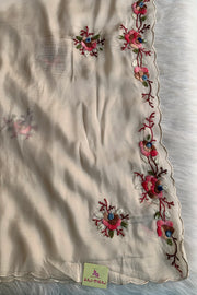 Off White Floral Embellished Habutai Silk Saree 5142 12