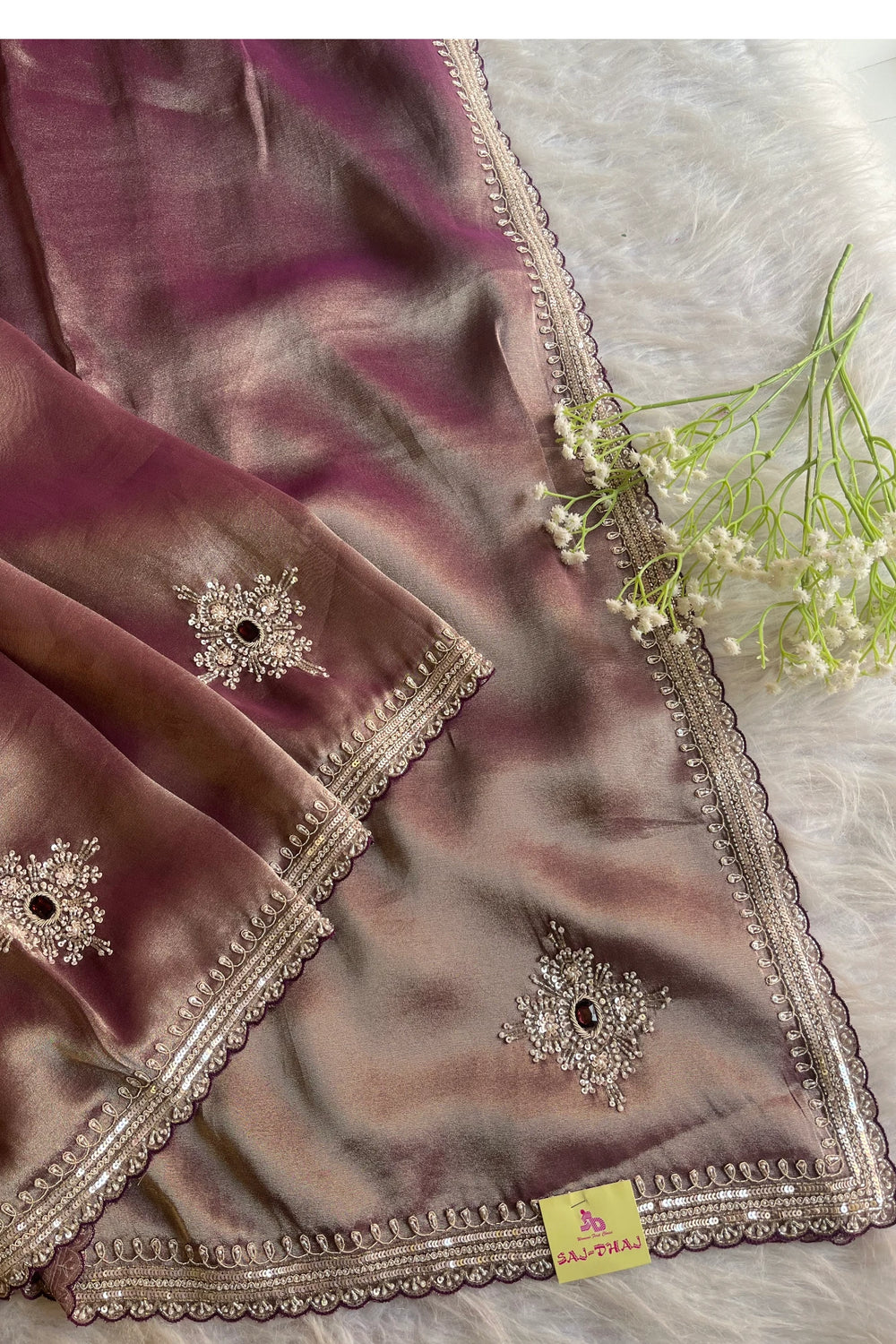 Tissue Silk Saree with Sequin, Cutdana, Pearls, Zardosi Work 5360 08