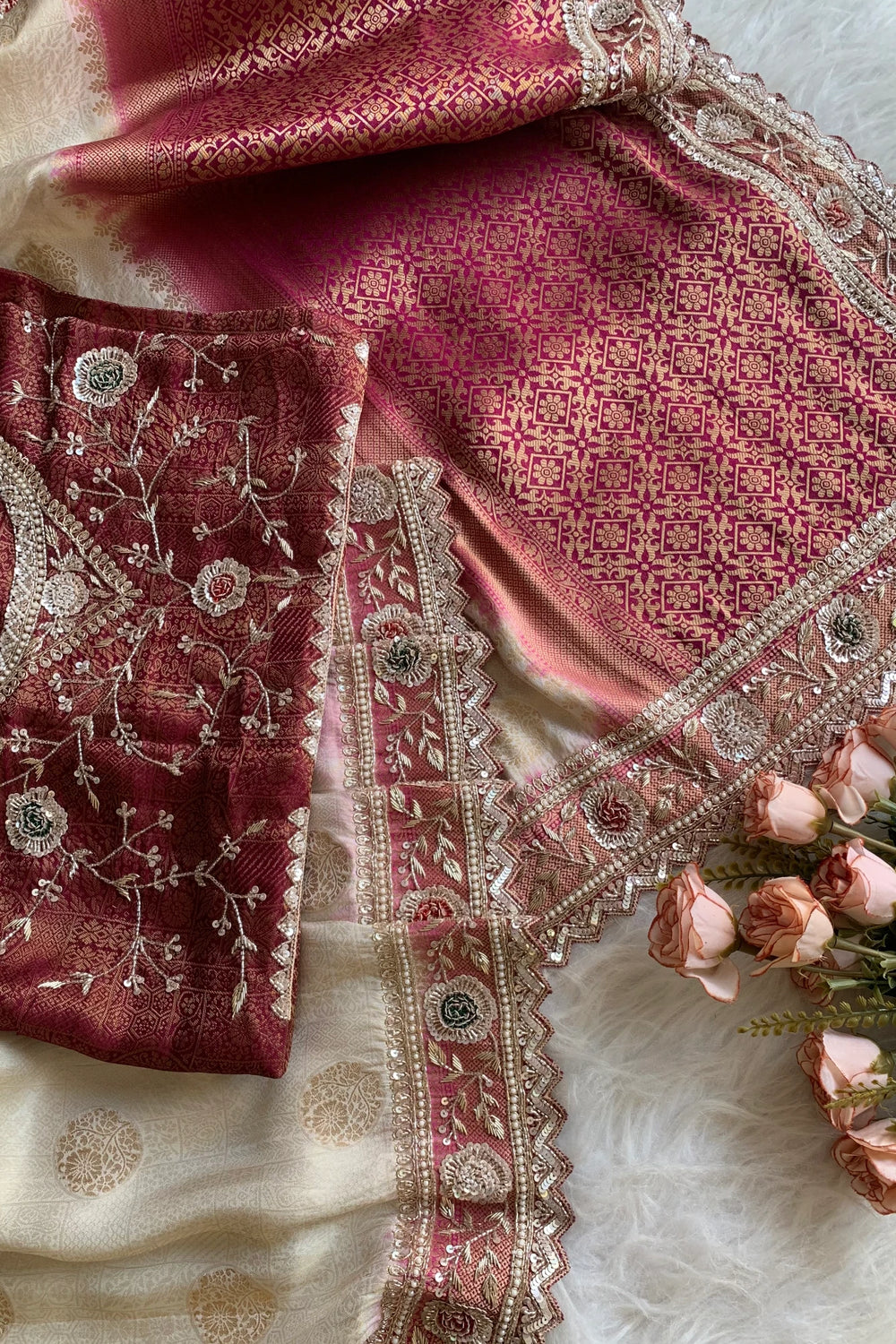 Ivory & Pink Banarasi Saree 5659 05
