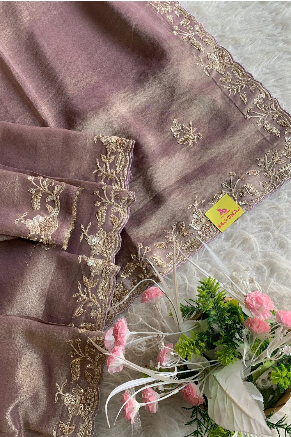 Light Lilac Embellished Tissue Saree 5640 08