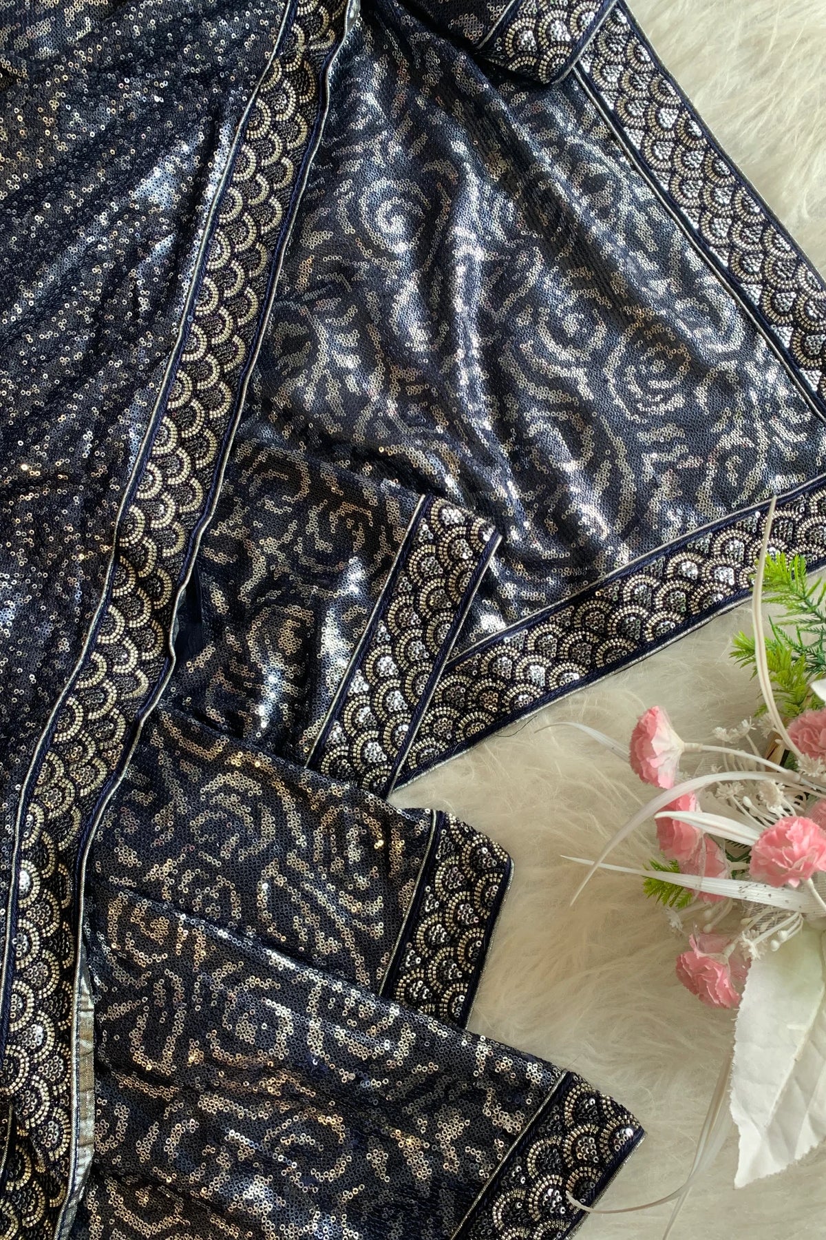 Navy Blue Fancy Sequin Saree 5801 09