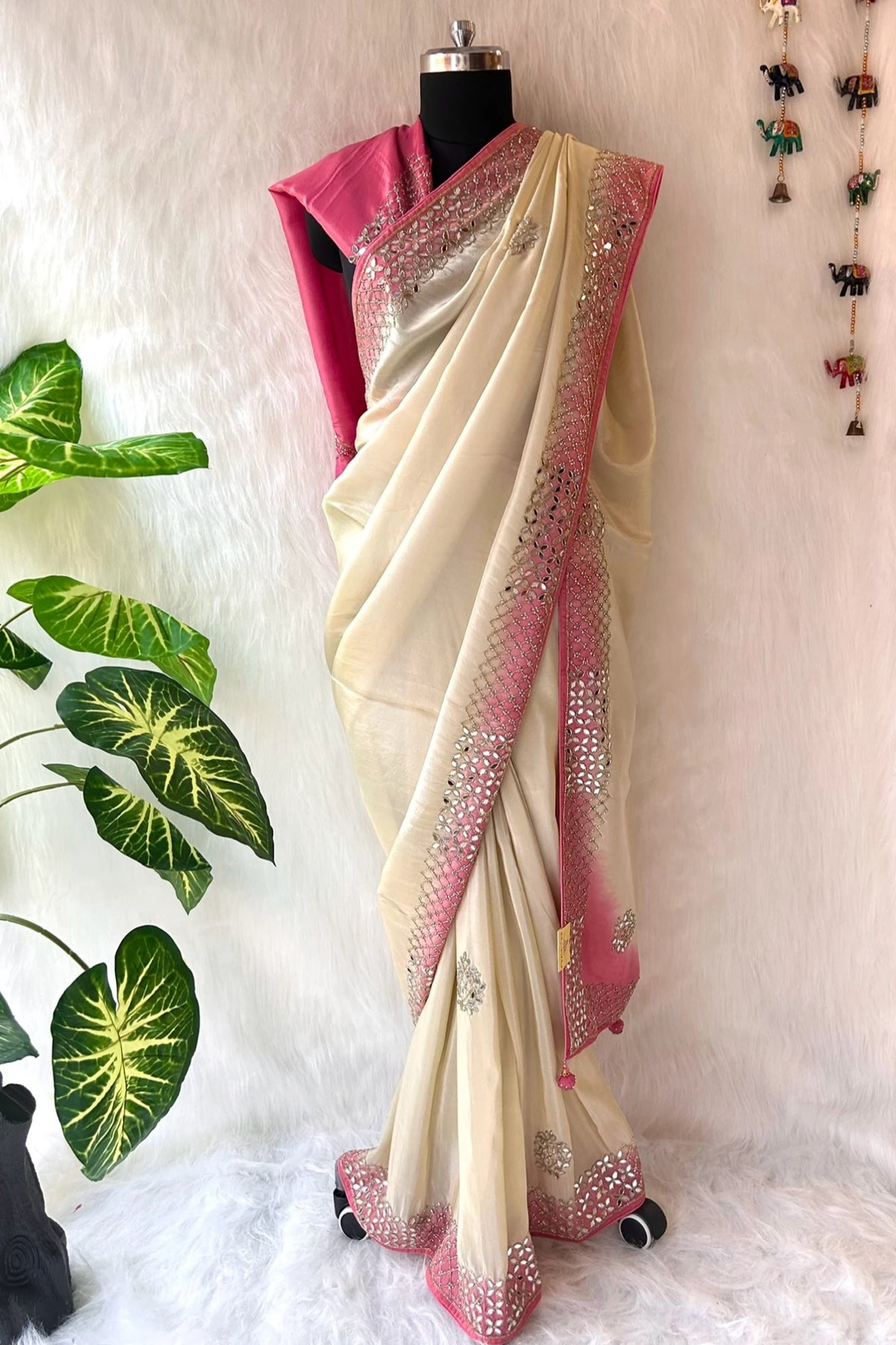 Shaded Border Saree with Mirror Work 5077-06