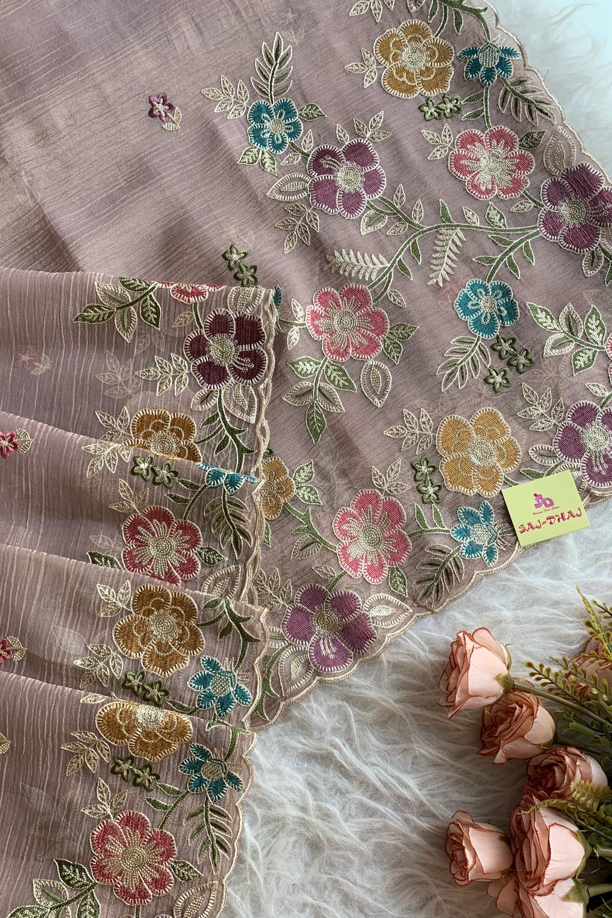 Dusty Purple Crush Tissue Organza Floral Saree 5773 04