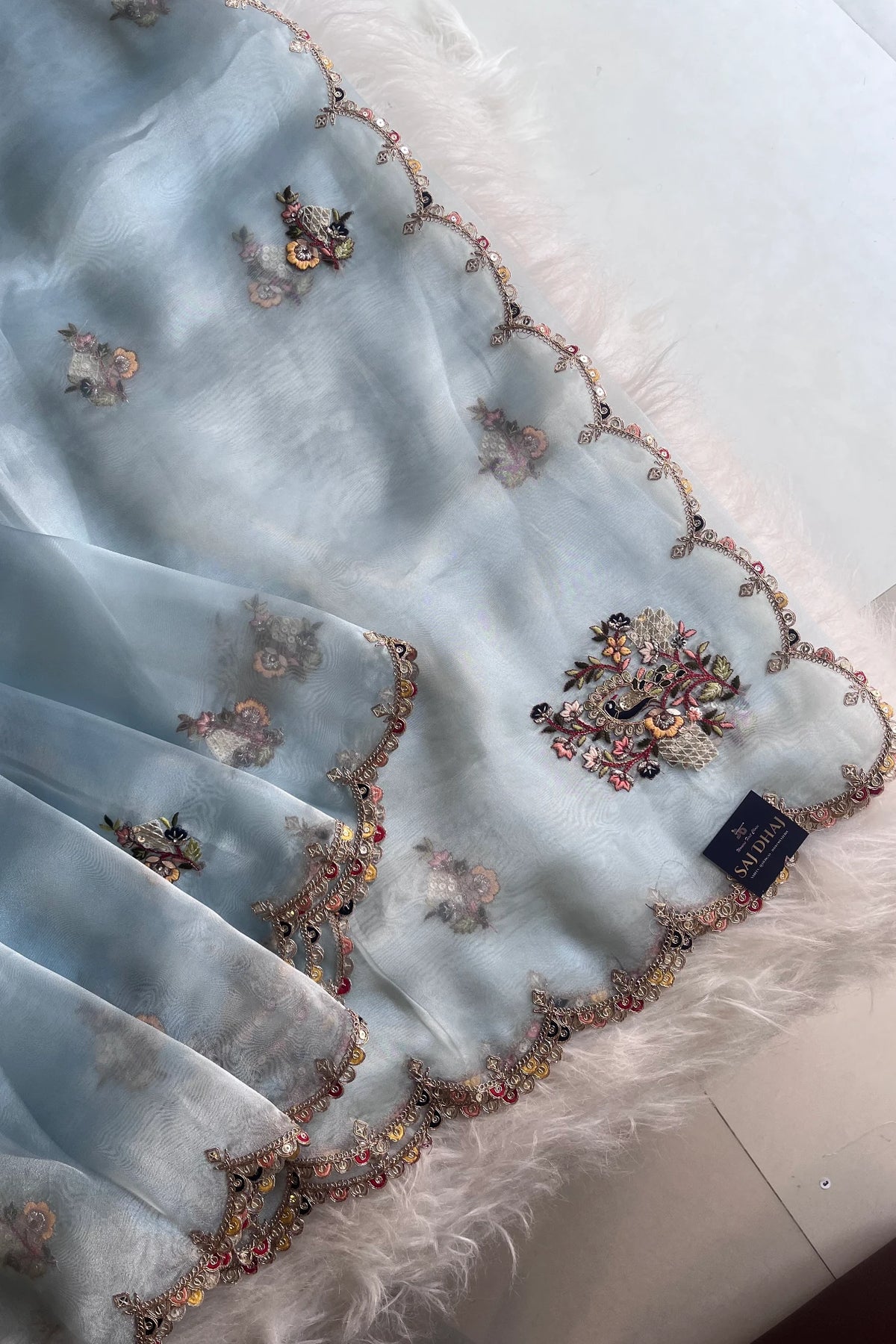 Pastel Sea Blue Tissue Organza Saree 5822 02