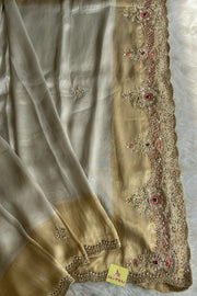 Gold Ivory Zardosi Kanchi Saree 5650 10 (PRE ORDER)