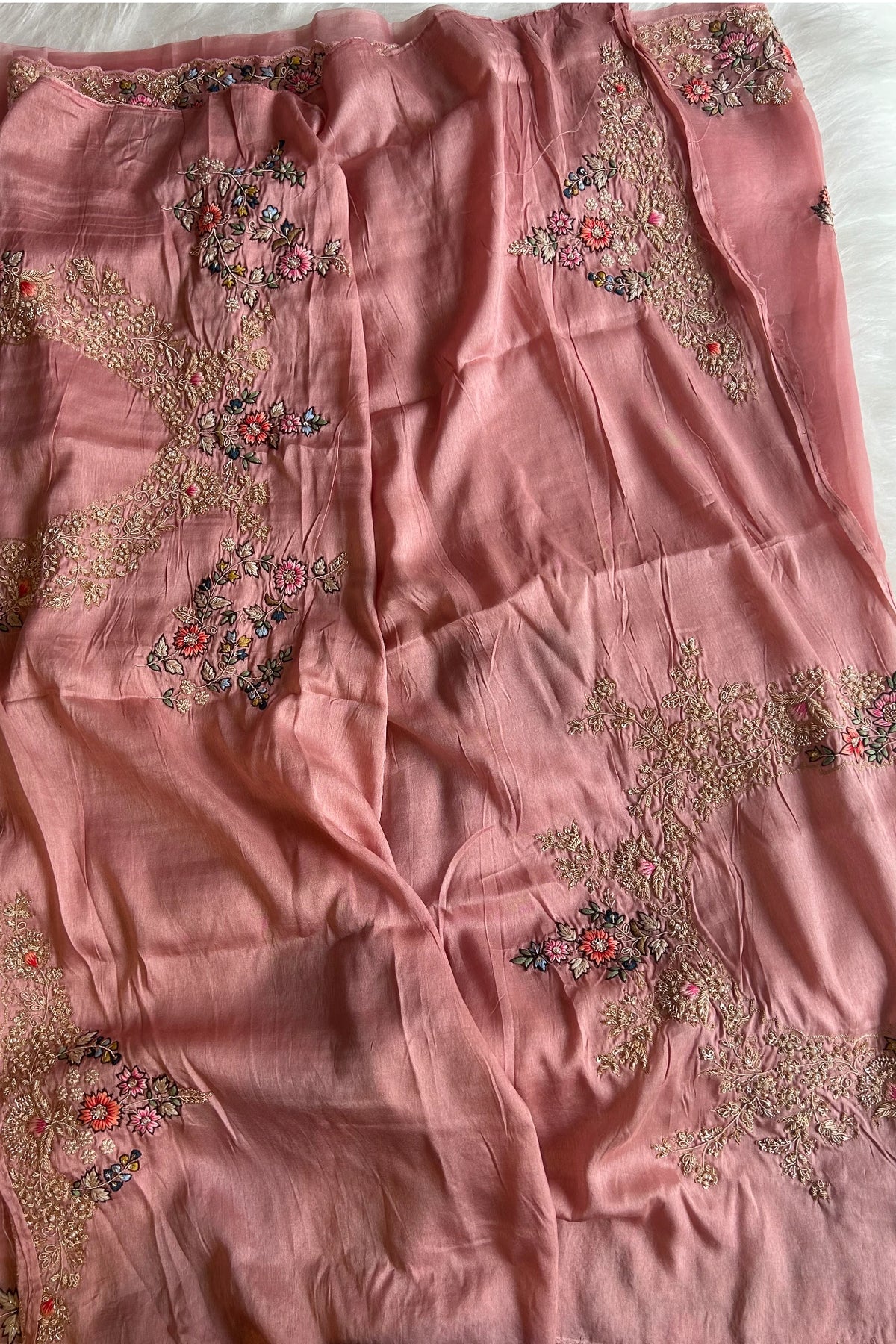 Pastel Pink Organza Saree With Zardosi and Resham 5201 02