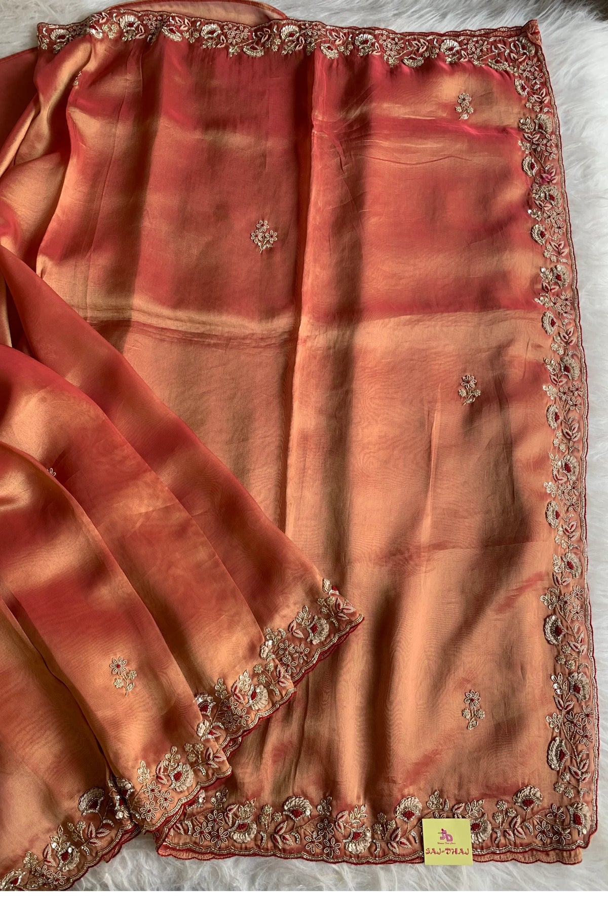 Brick Tissue Silk Saree 5526 02