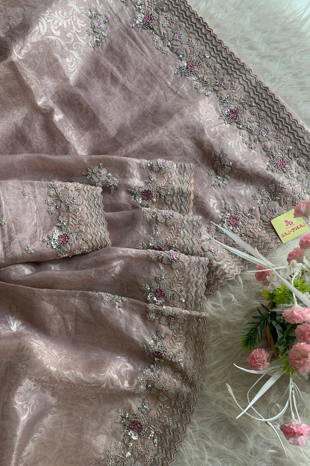 Lilac Jacquard Organza Saree 5216 04