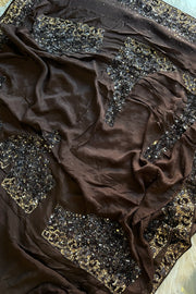 Dark Brown Chinnon Georgette Saree 5759 09