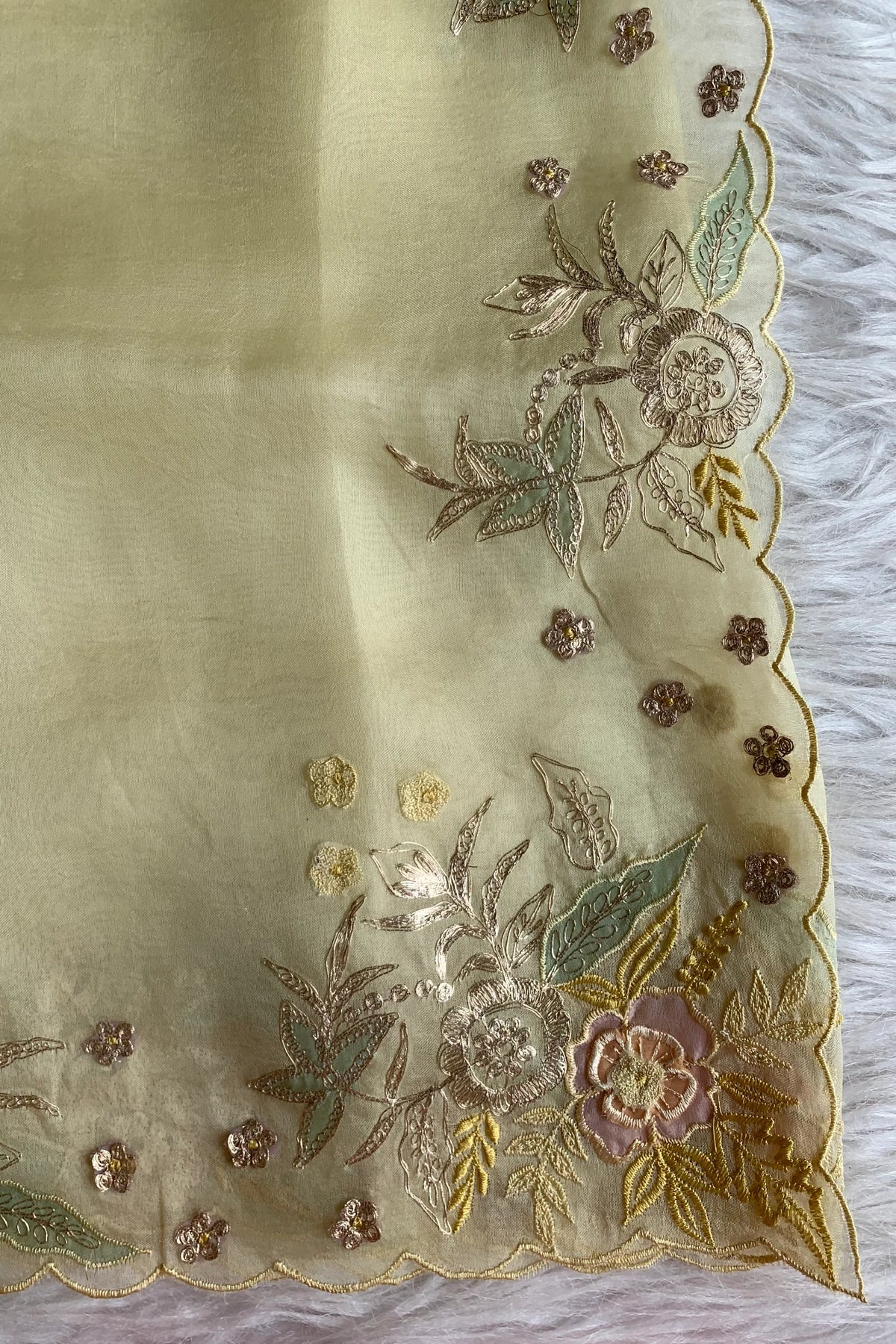 Lemon Yellow Aari Embellished Silk Organza Saree 5844 02
