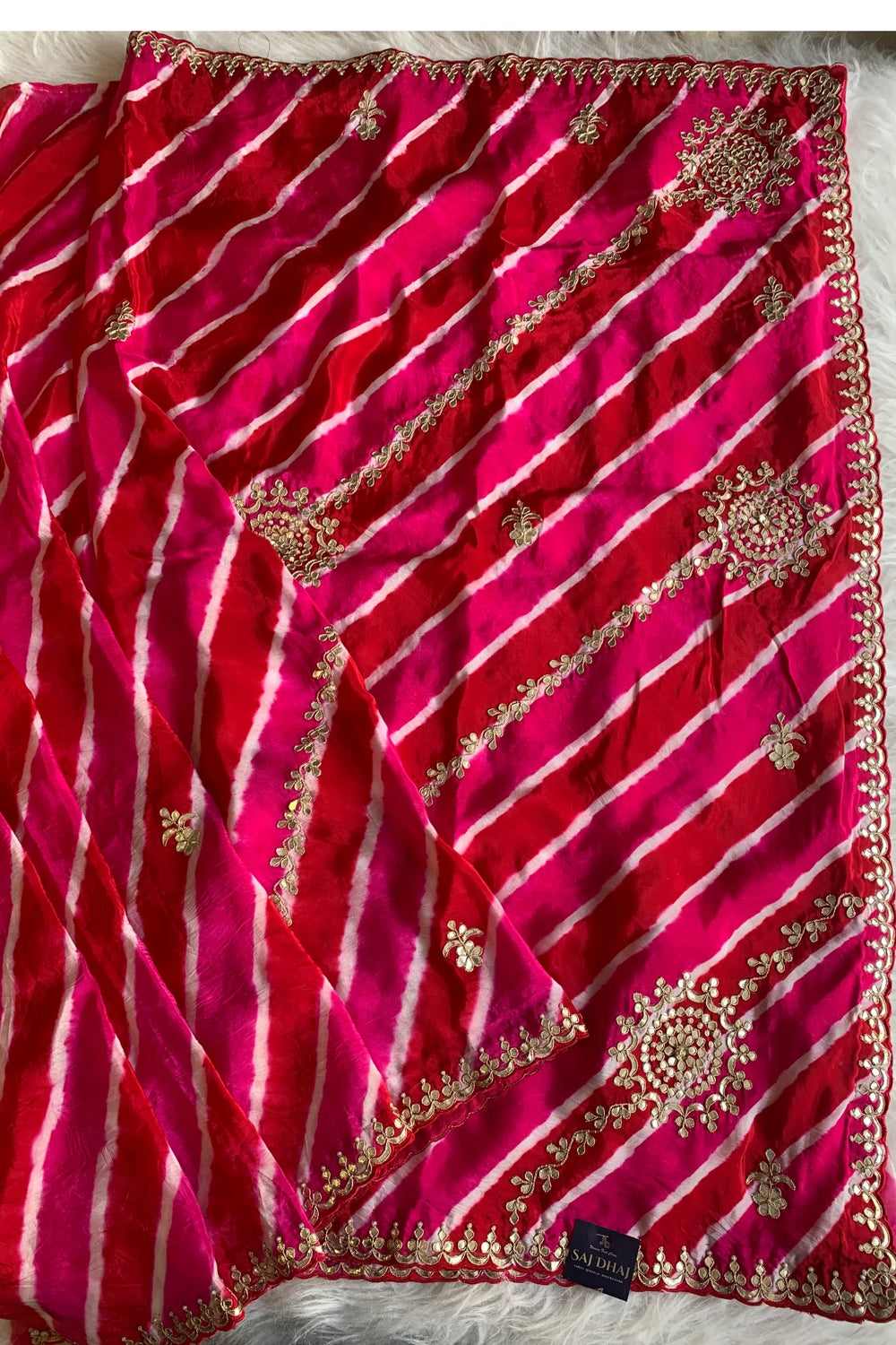 Pink jaal Leheriya Saree 5837 01