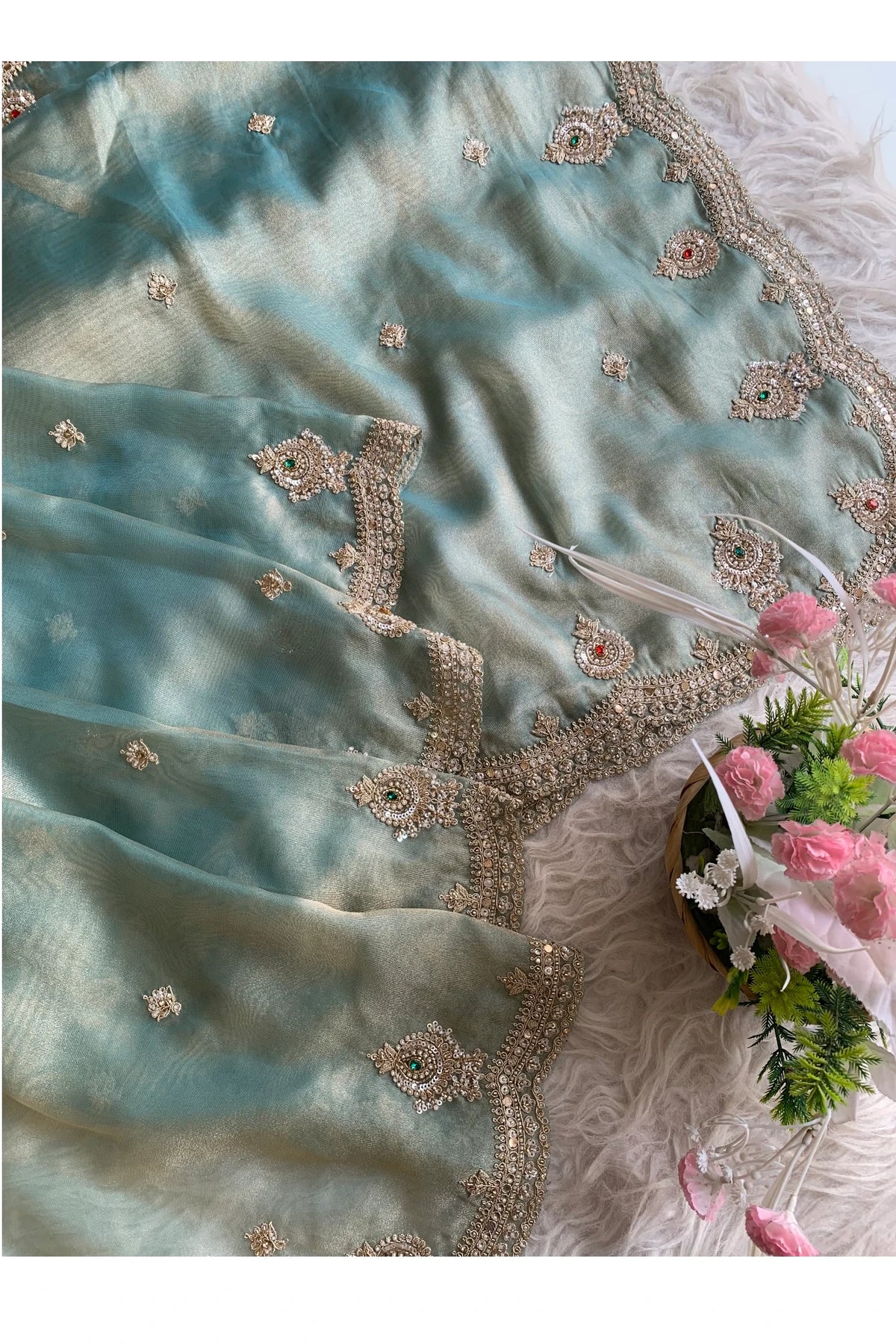 Sea Green Tissue Organza Saree 5775 03