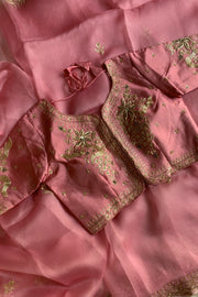 Baby Pink Embellished Pure Organza Saree 5843 01 (PRE ORDER )