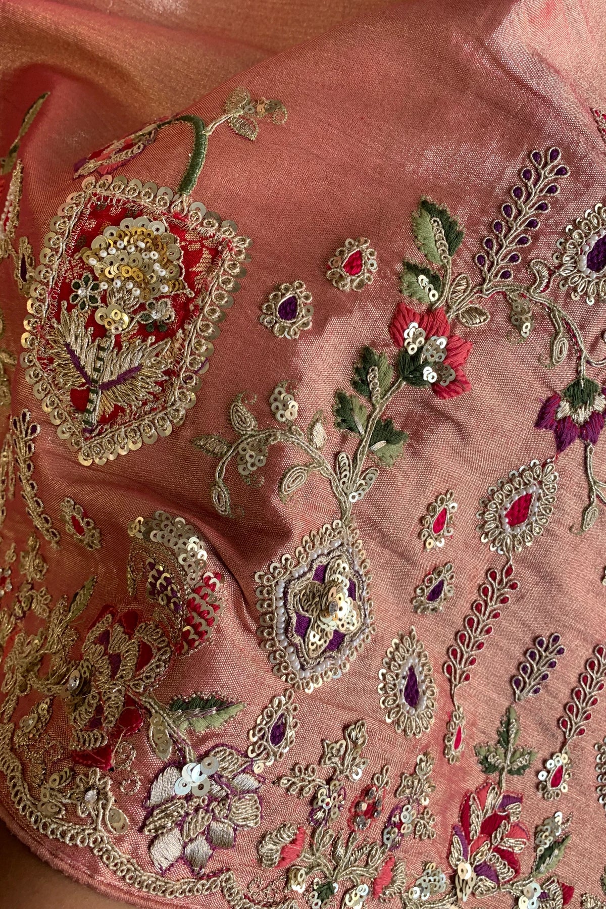 Peach Applique Embellished Tissue Saree 5729 01