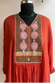 Rust Orange Kaftan with Thread & Zardosi Work – Sharara Set 5384 03