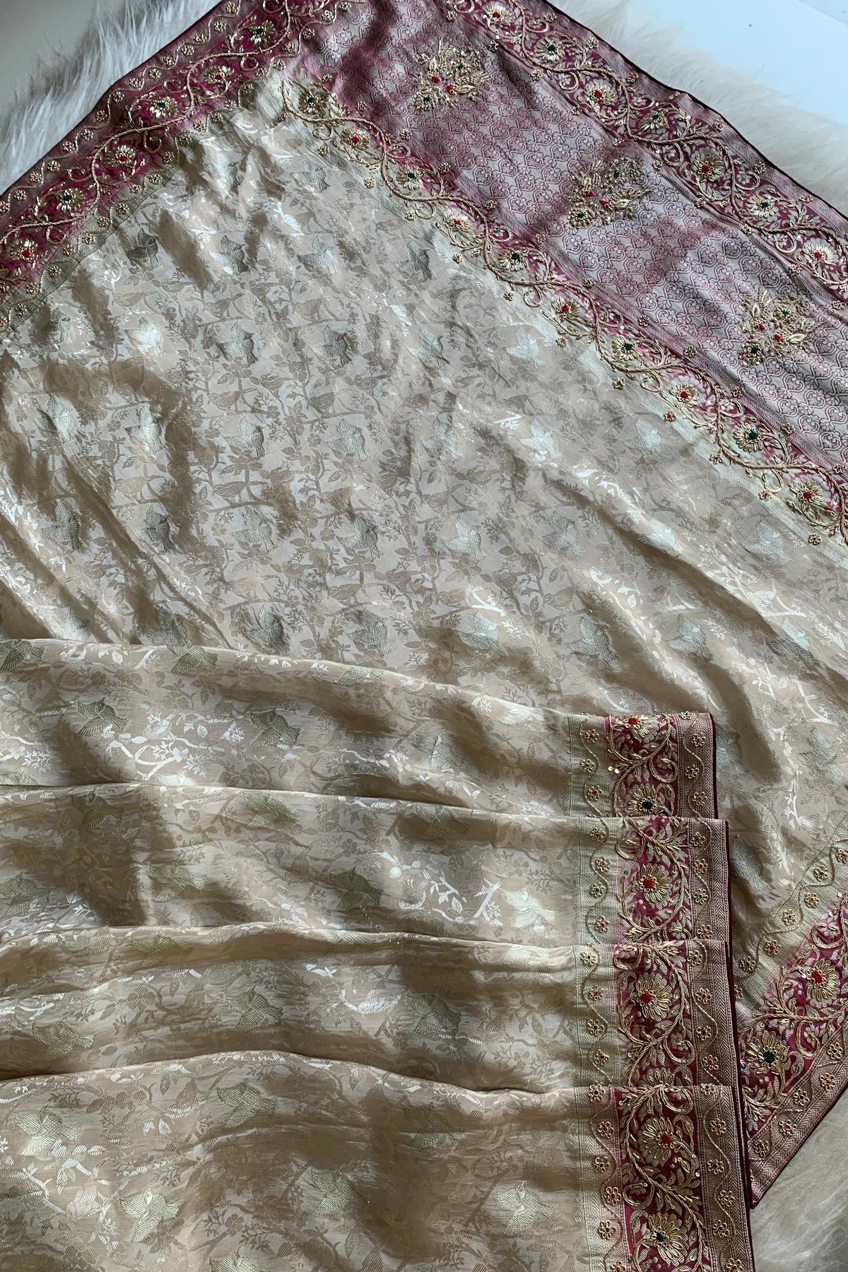 Ivory & Maroon Banarasi Saree 5751 15