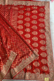 Red Banarasi Bandhej Gota Saree 5544 16