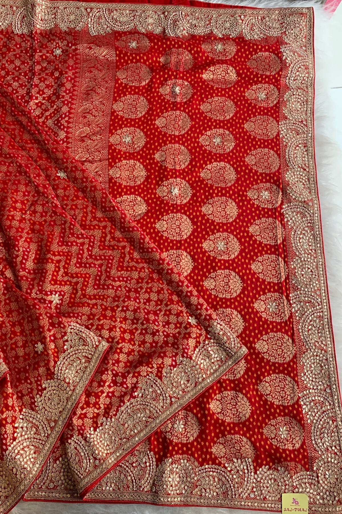 Red Banarasi Bandhej Gota Saree 5544 16