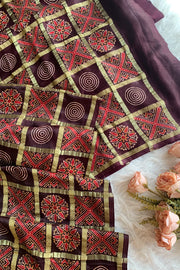 Brown Modal Silk Checked Saree 5236 07