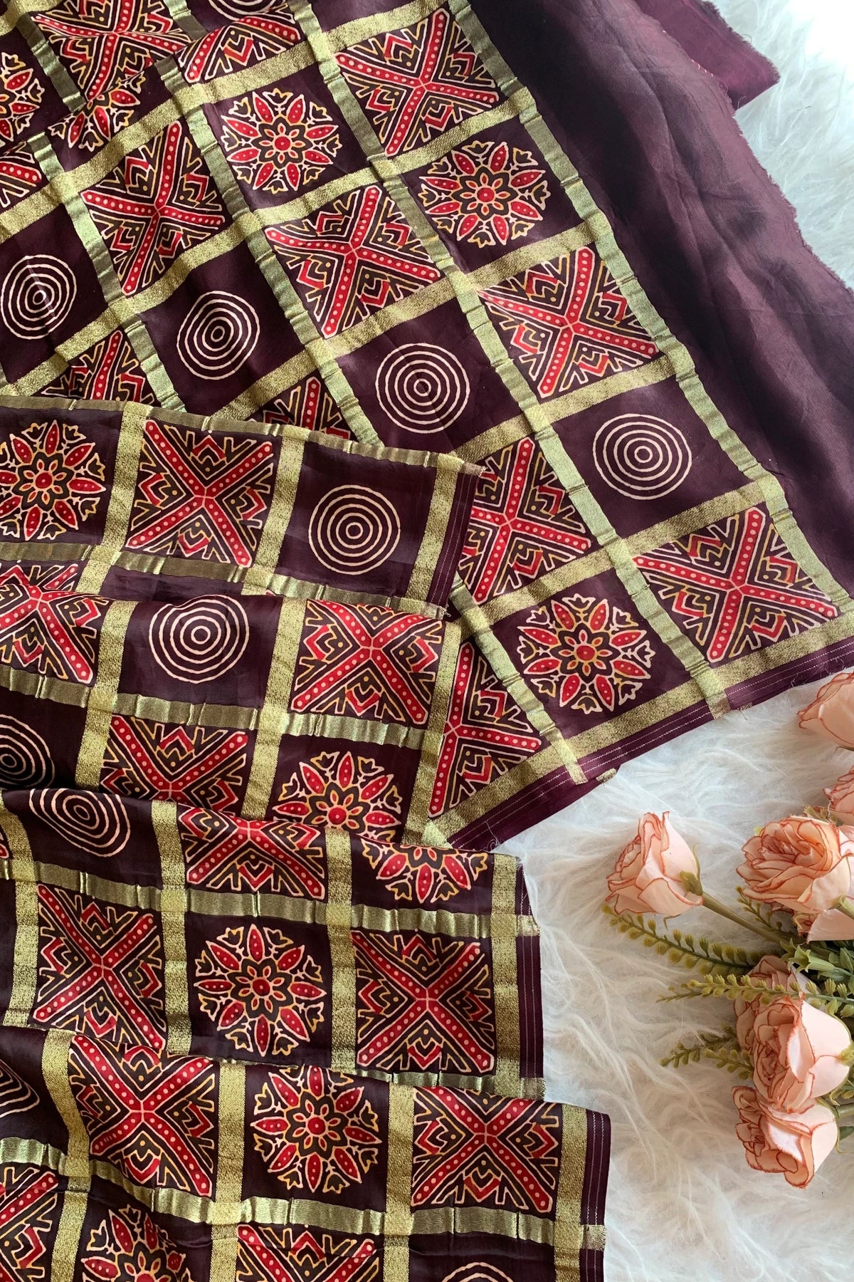 Brown Modal Silk Checked Saree 5236 07