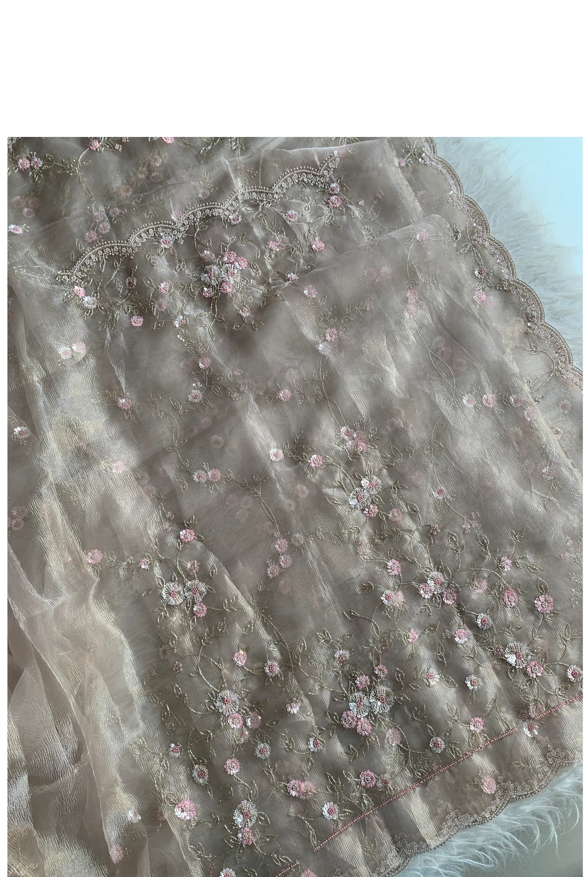 Beige Crush Organza Saree 5759 07