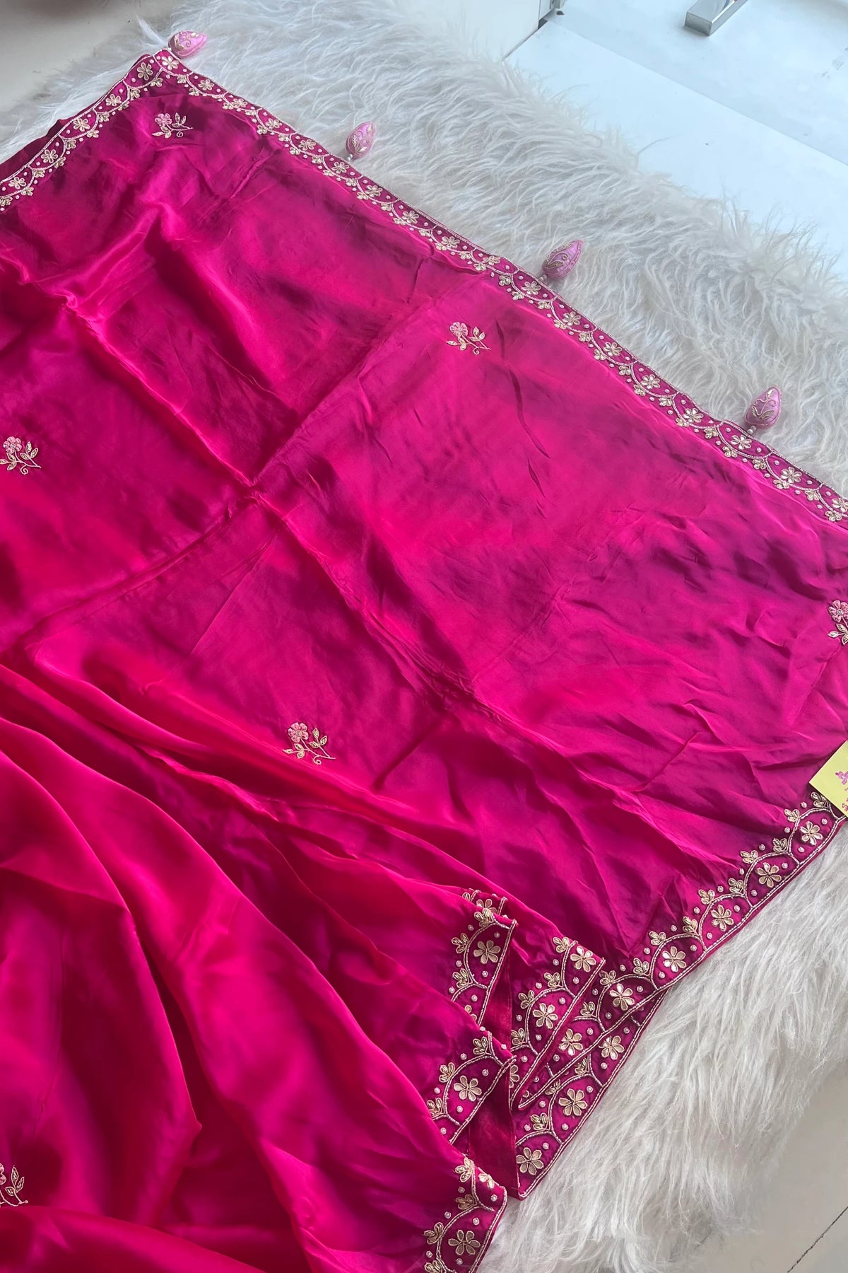 Rani Pink Habutai Silk Saree With Designer Blouse 5651 22