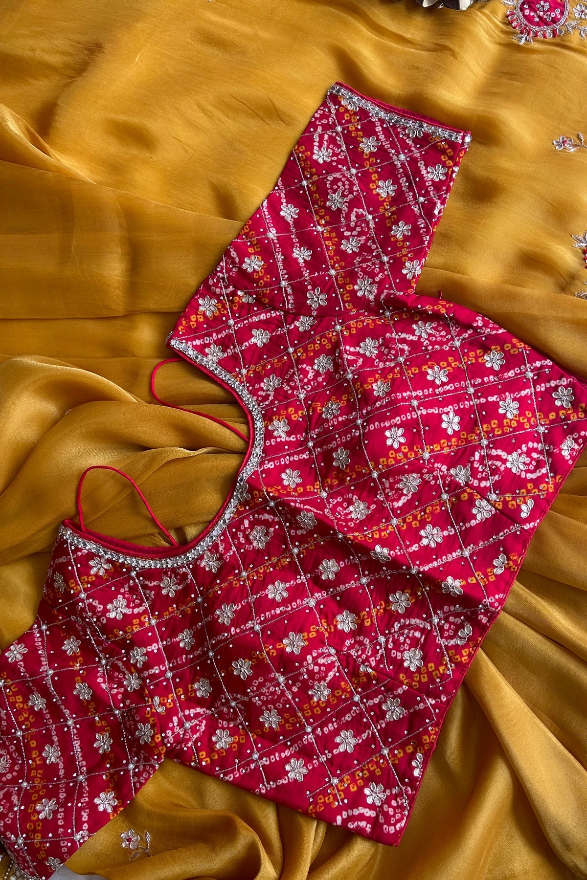 Mustard Tissue silk Saree With bandhej Blouse 5079 11