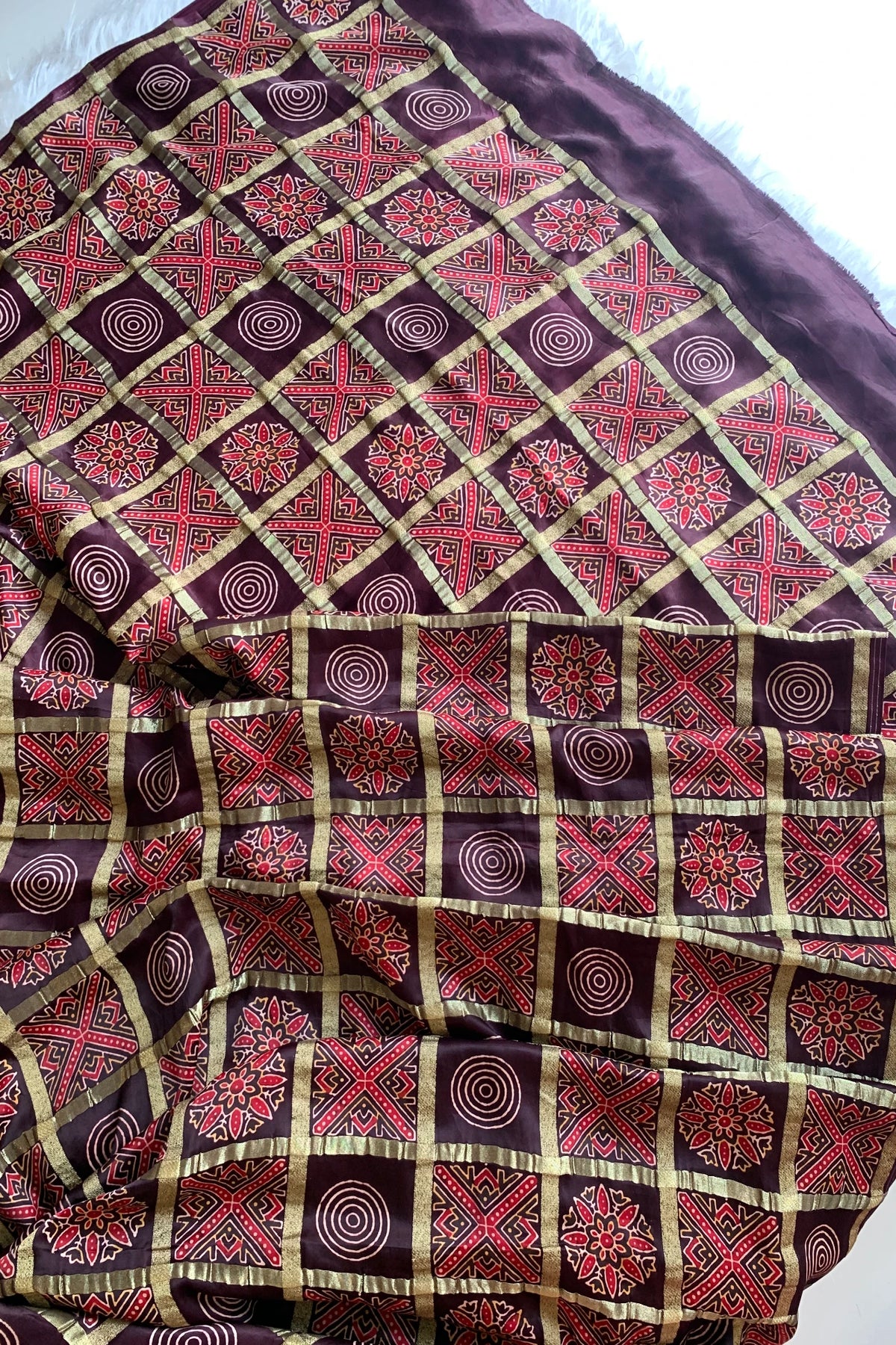Brown Modal Silk Checked Saree 5236 07