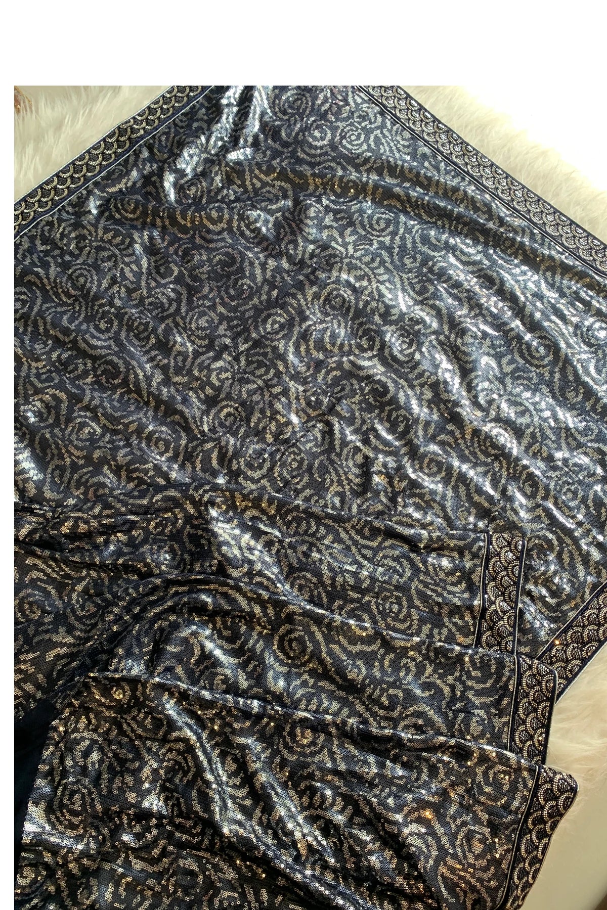 Navy Blue Fancy Sequin Saree 5801 09