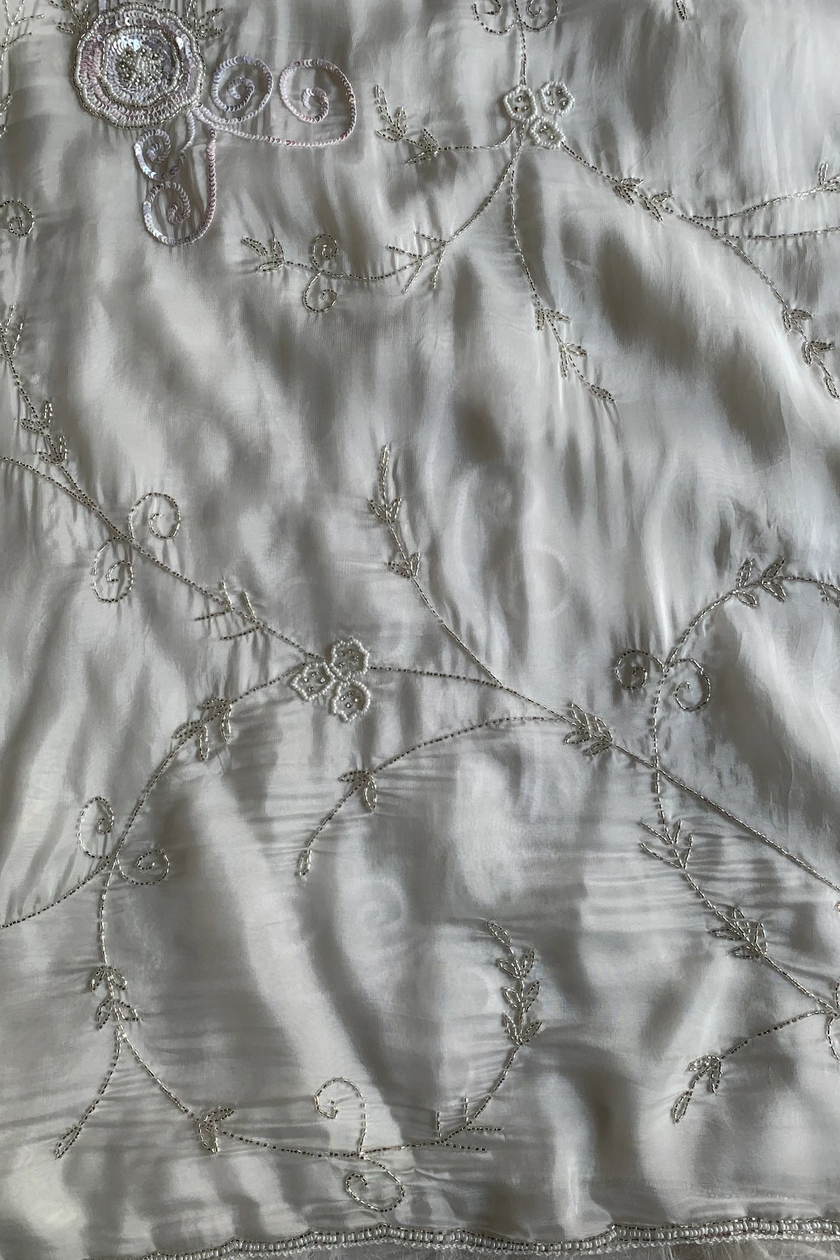 White Embellished Habutai Silk Saree 5365 12