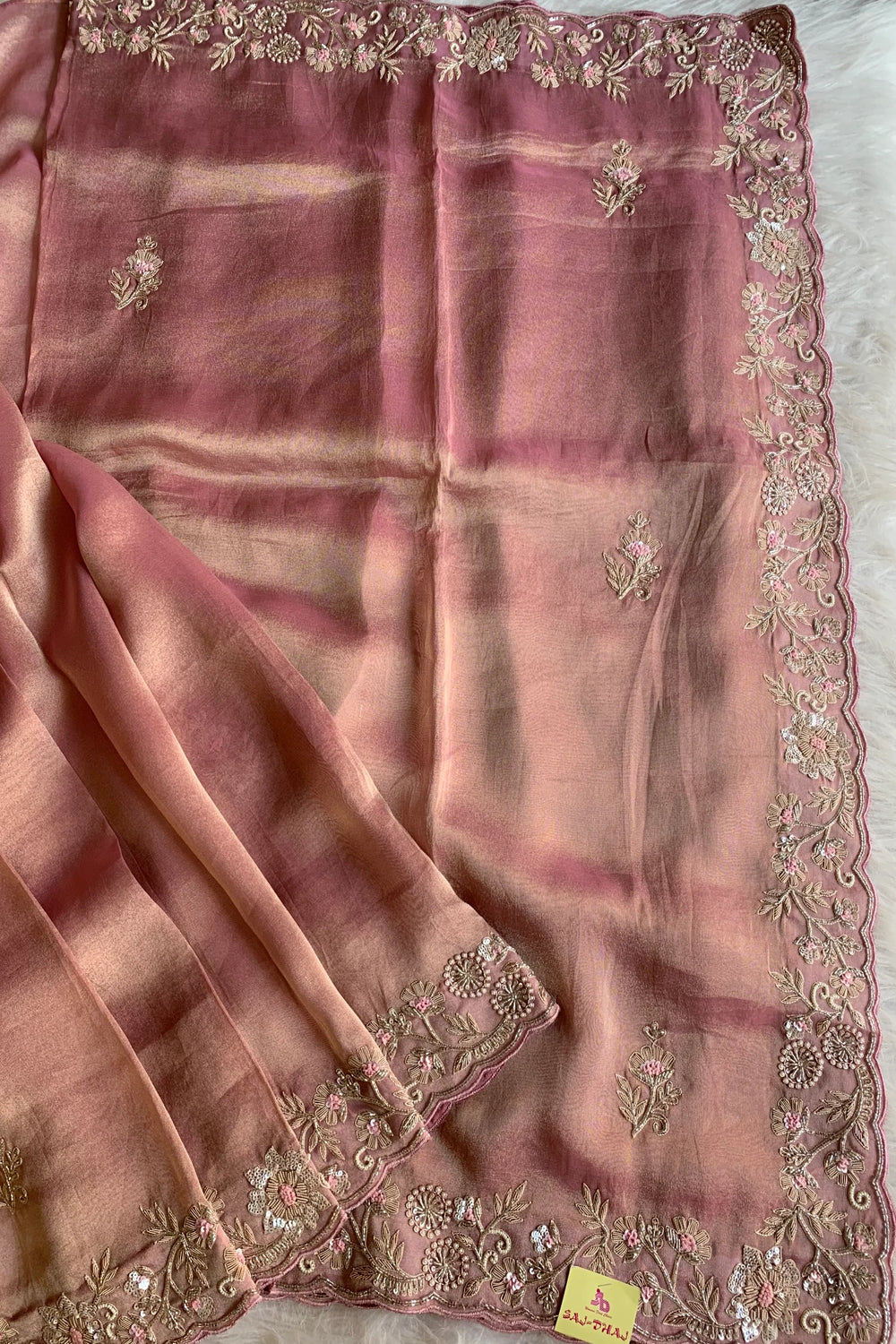 Onion Pink Embellished Tissue Saree 5664 05