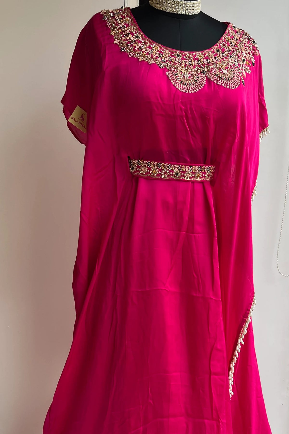 Rani Pink Silk Kaftan with Zardosi Work & Lehenga Set 5397 04
