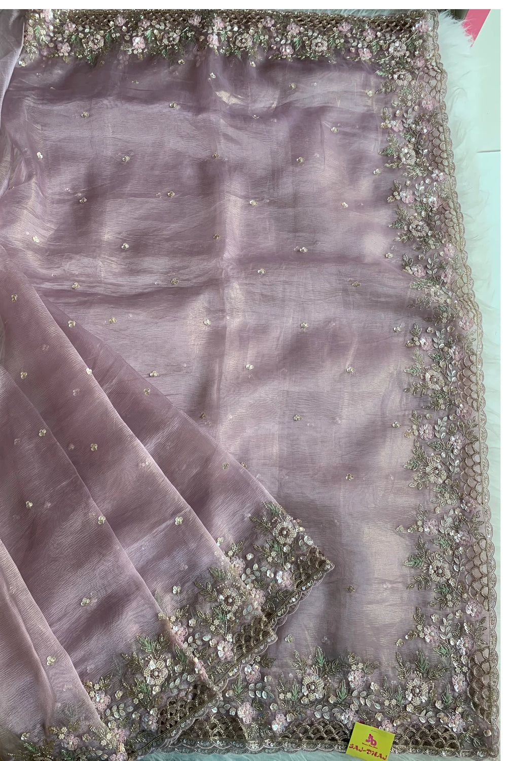 Light Lavender Crush Organza Saree 5759 06
