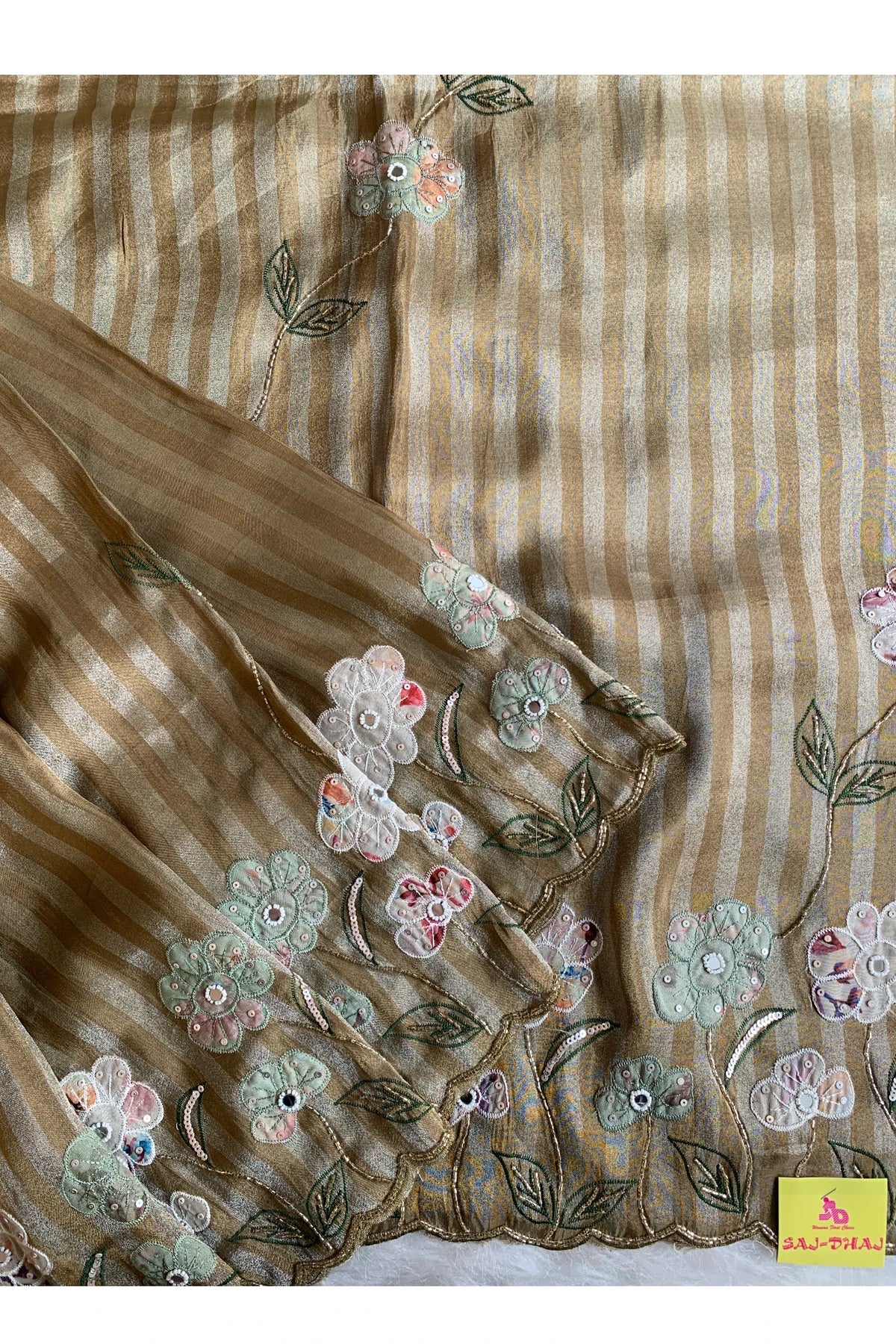 Green Stripes Banarasi Silk Saree 5751 17