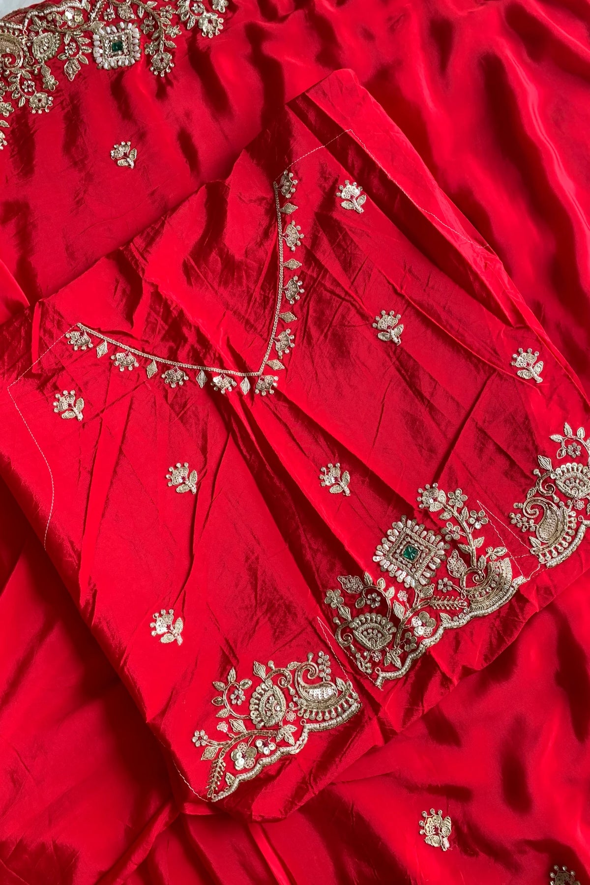 Red Crepe Silk Saree 5666 14