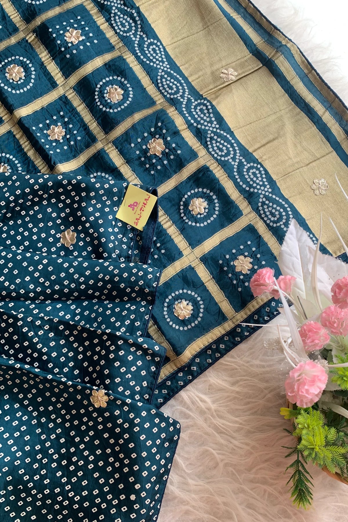 Peacock Blue Russian Silk Saree 5438 01