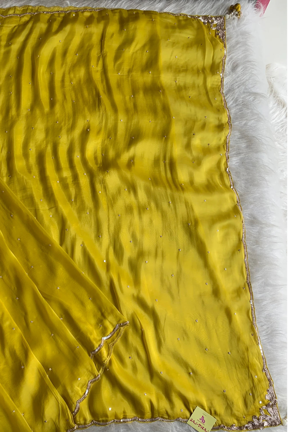 Yellow Embellished Habutai Silk Saree 5650 03