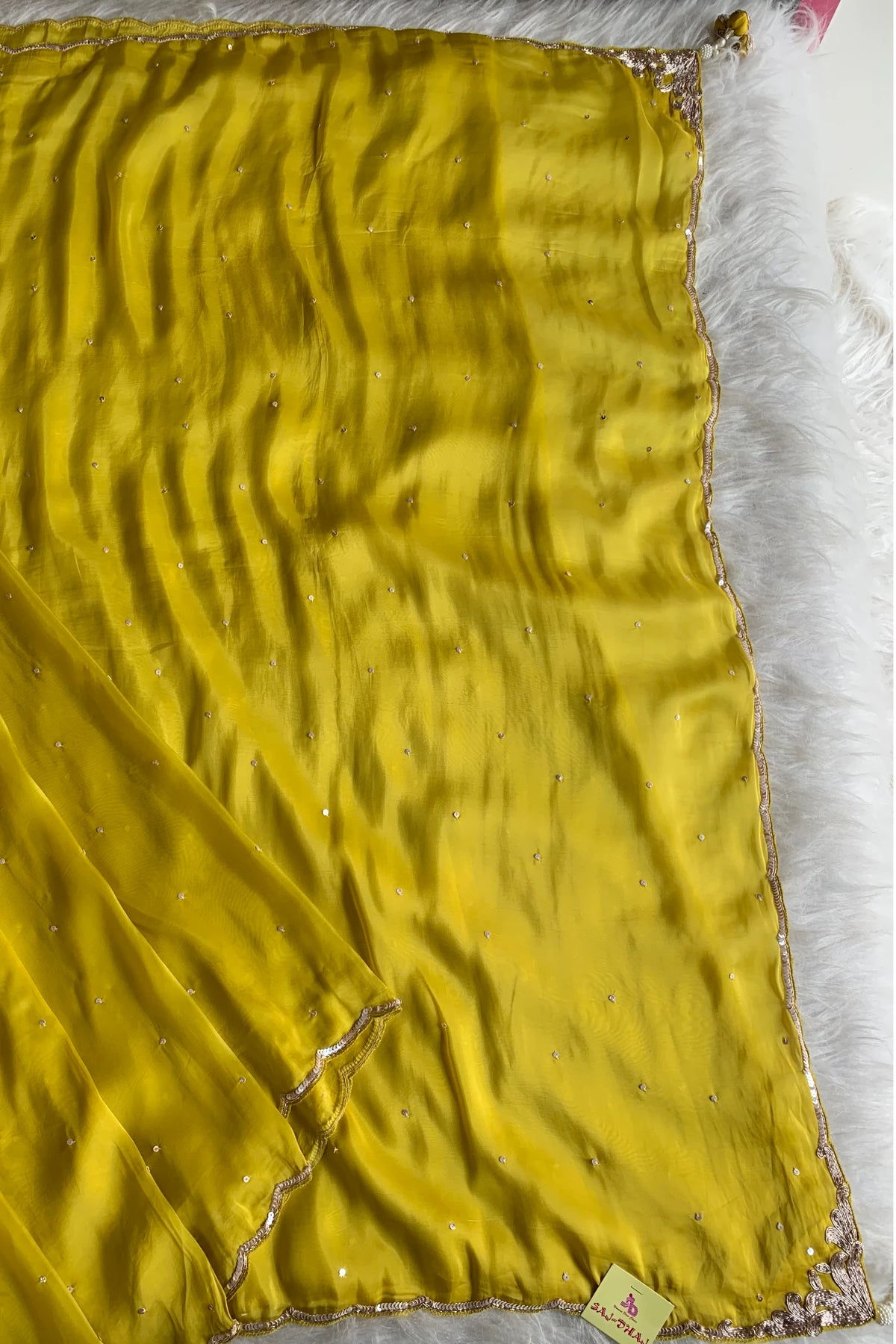 Yellow Embellished Habutai Silk Saree 5650 03