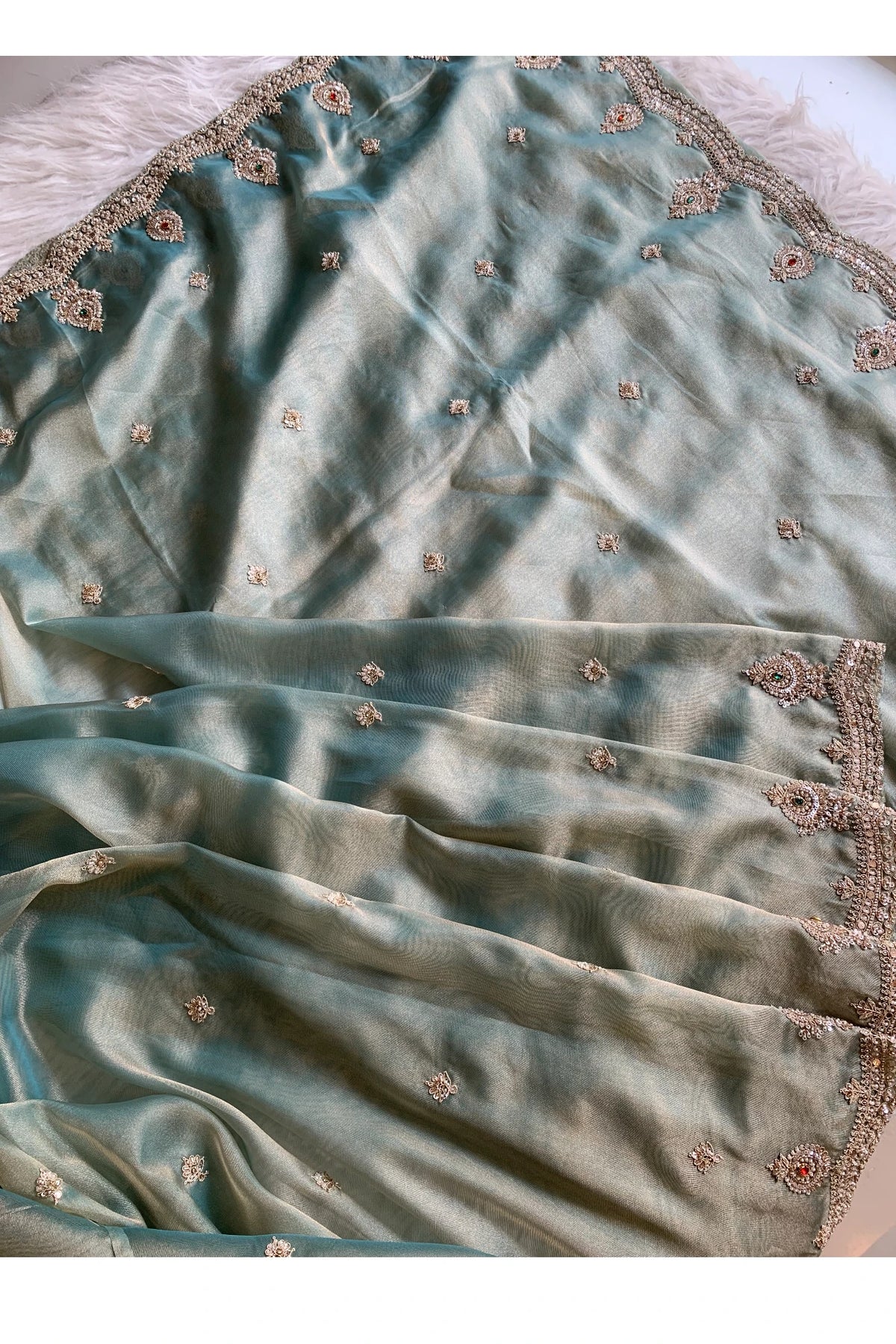 Sea Green Tissue Organza Saree 5775 03