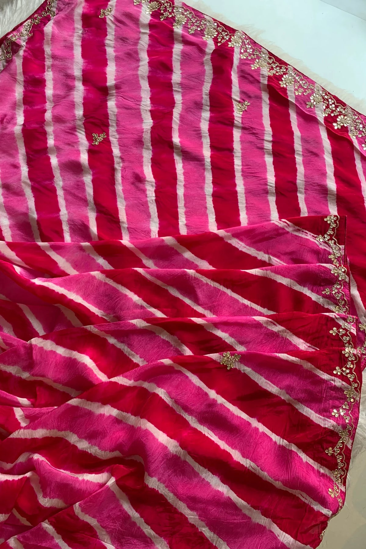 Pink Jaal Leheriya Habutai Silk Saree 5846 03