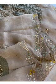 Gota Patti Organza Saree Tie Dye Effect Beige 5838 01