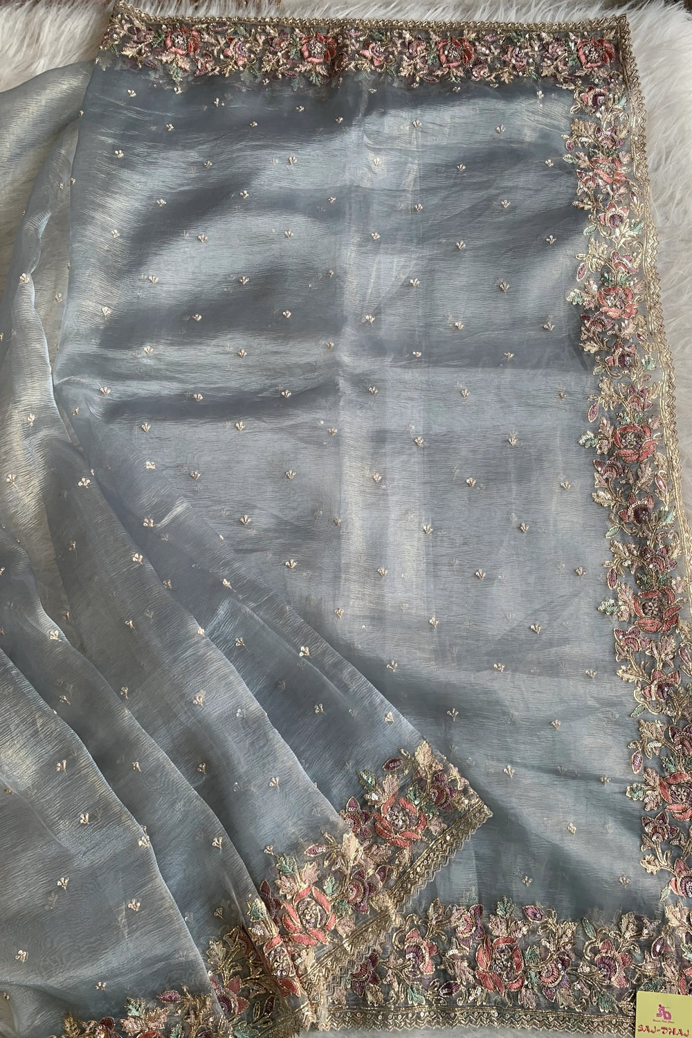 Sea Blue Crush Organza Saree 5649 05