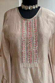 Light Brown Habutai Silk Kaftan Set with Zardosi & Pearl Detailing 5147 11