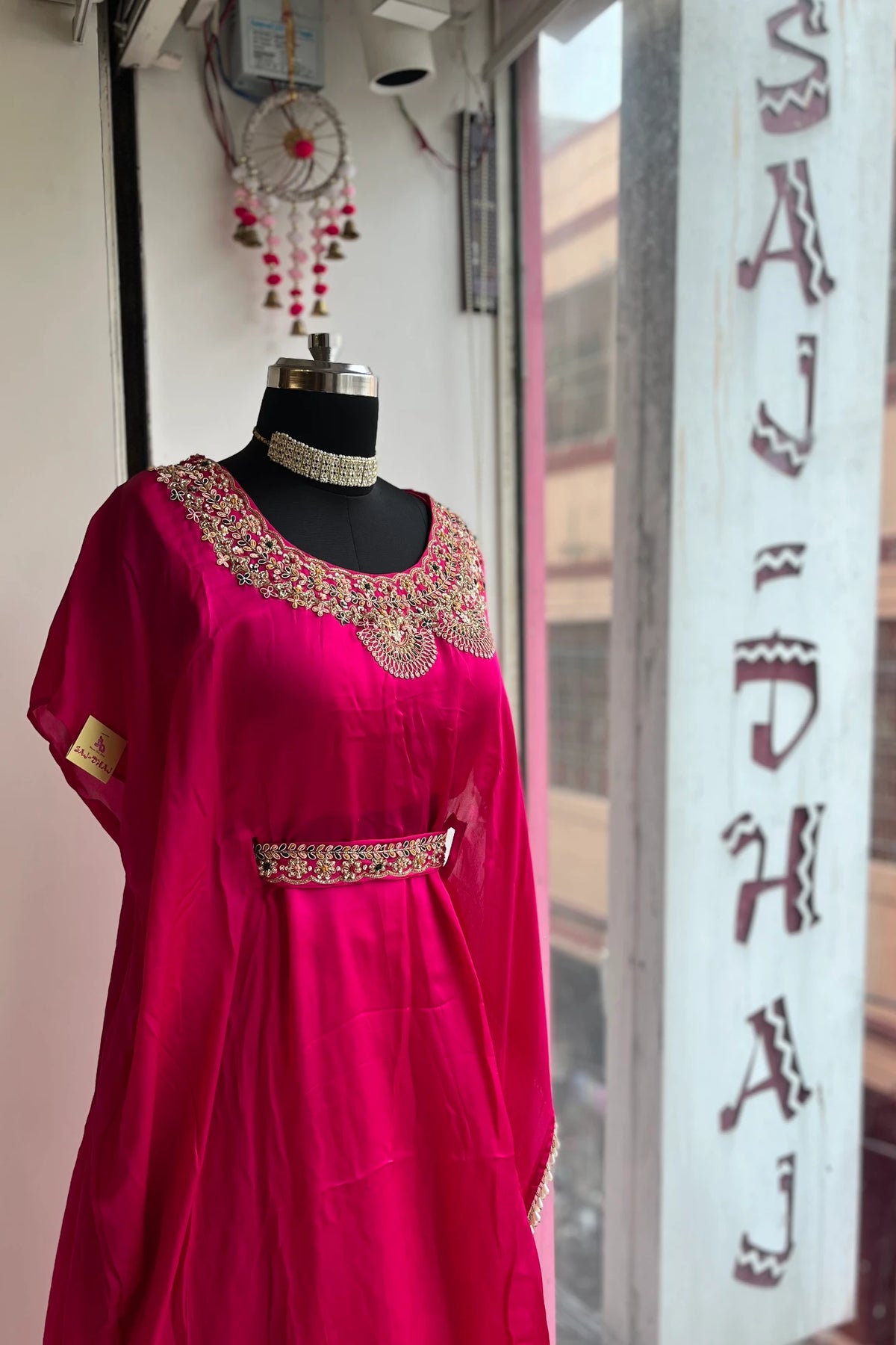 Rani Pink Silk Kaftan with Zardosi Work & Lehenga Set 5397 04