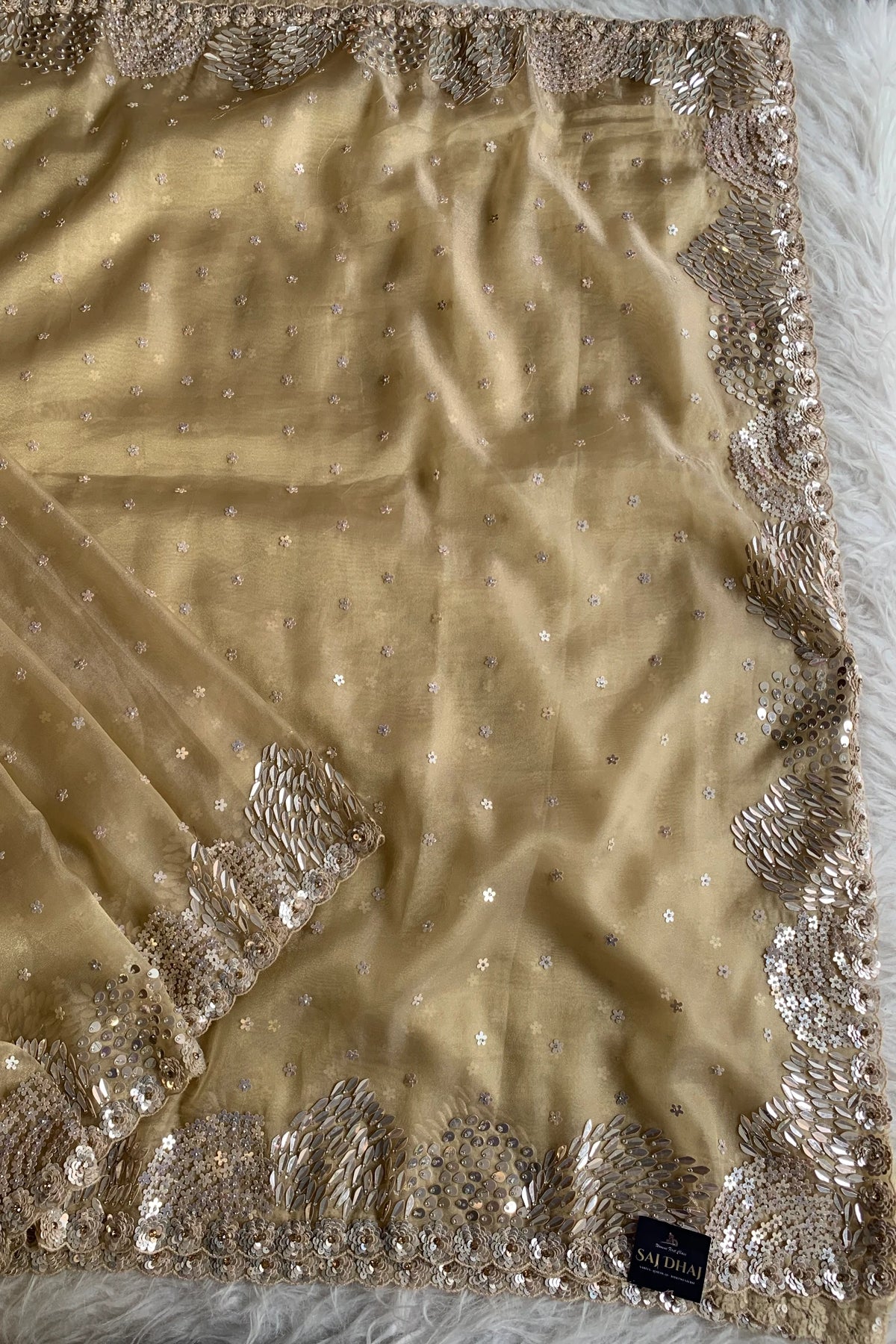 Beige Organza Sequin Saree 5798 05