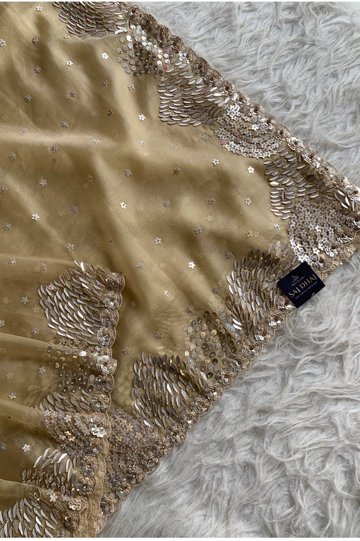 Beige Organza Sequin Saree 5798 05