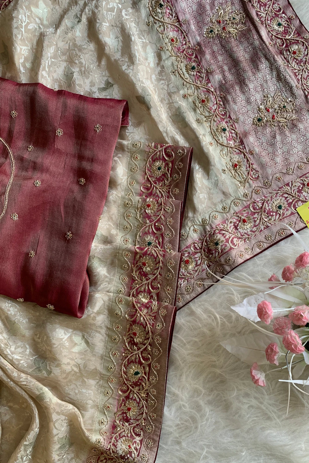 Ivory & Maroon Banarasi Saree 5751 15