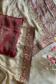 Ivory & Maroon Banarasi Saree 5751 15