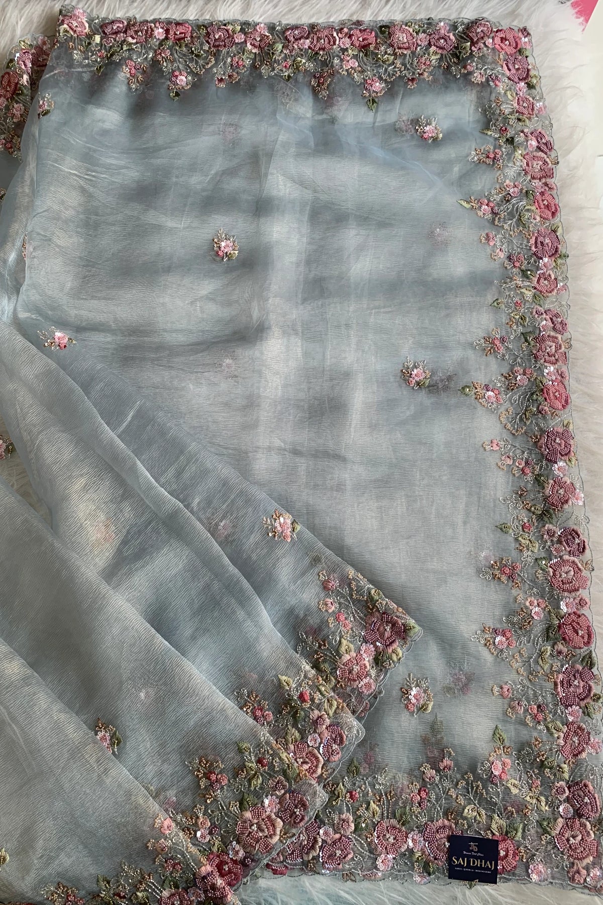 Sky Blue Crush Organza Saree 5649 05
